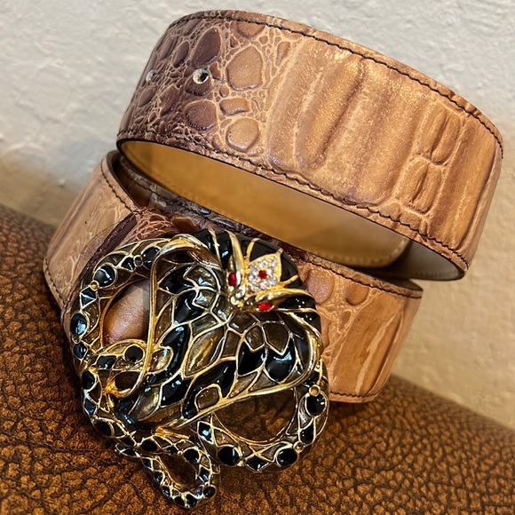 Roberto Cavalli Rare Gold/black Metal, with faux rubies & diamonds Cobra Belt! - Picture 2 of 11